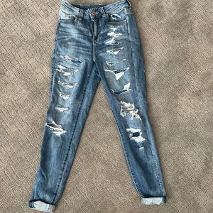 ripped high rise jeans